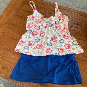 Swim Systems Tankini and Skirt Two-piece Swimsuit Women’s Blue Floral Size Large